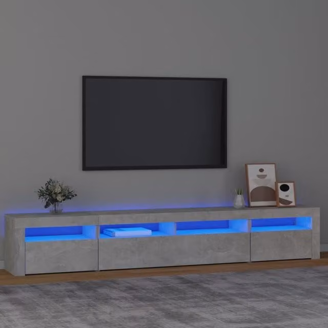 Berkfield Home Modern TV Cabinet with Integrated LED Lights in Concrete Grey, W/D/H: 240 x 40 x 35 cm – 1