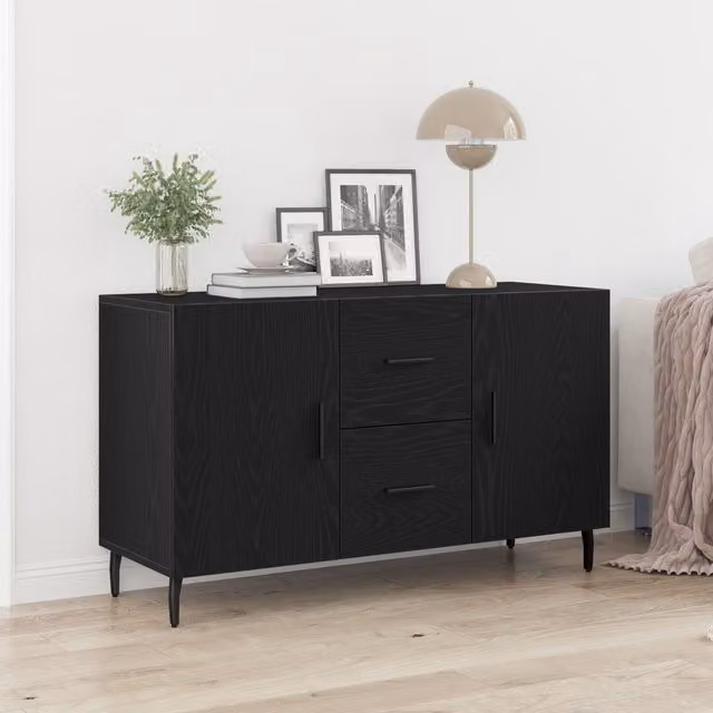 Berkfield Home Black Oak Sideboard in Matt Black, W/D/H: 100 x 36 x 60 cm