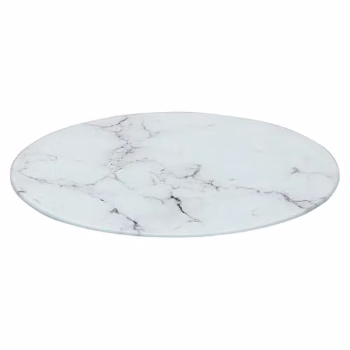 Harbour Housewares Round Glass Chopping Board with Marble Effect in White and Multicolour, Diameter: 30 cm