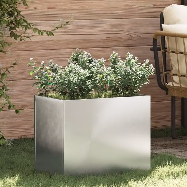 Berkfield Home Silver Galvanised Steel Garden Planter Tub W: 50 cm, D: 32 cm, H: 40 cm – 1