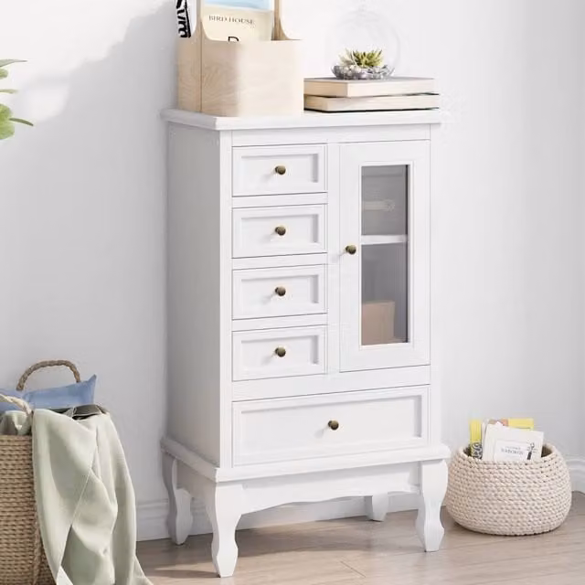 Berkfield Home White Lacquered Cabinet with 5 Drawers and 2 Shelves