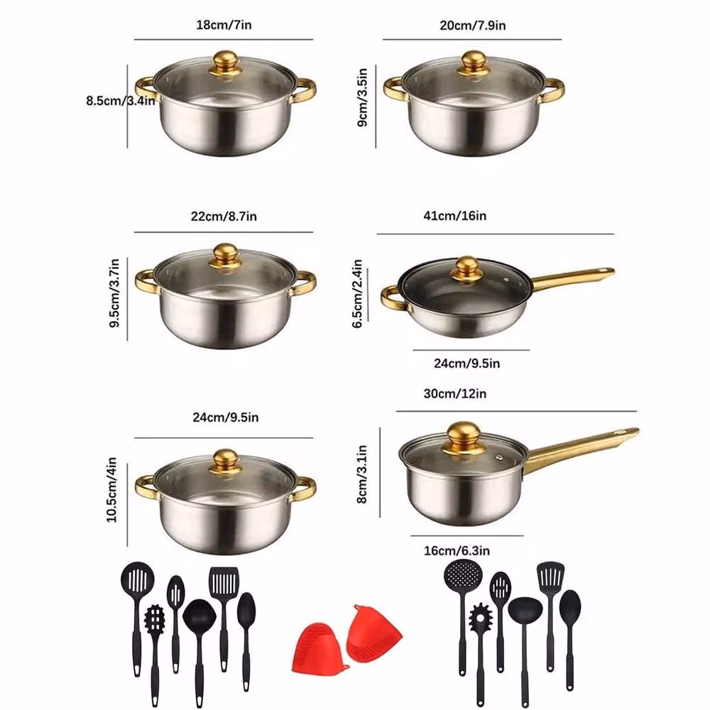 EONLION 20-Piece Silver Ceramic Non-Stick Induction Pot and Pan Set with Stainless Steel – 2