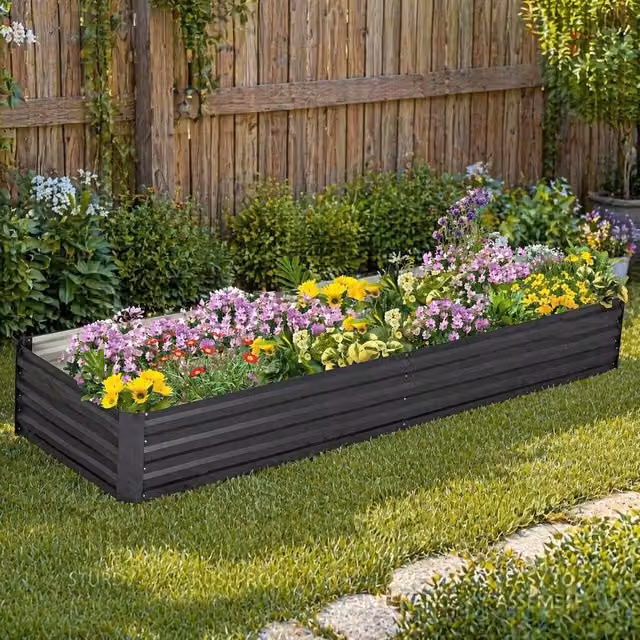STILVORA Grey Galvanised Steel Raised Garden Bed with DIY Shape, W/D/H: 241 x 120 x 30 cm – 1