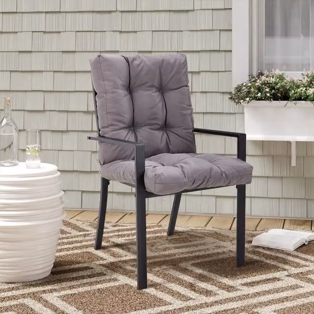 Garden Sanctuary Water-Repellent and UV-Resistant Outdoor Chair Cushion Seat Pad in Grey