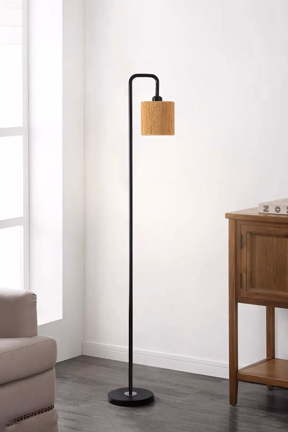 Living and Home Modern Cylindrical Rope Floor Lamp in Black and Multicolour – 2