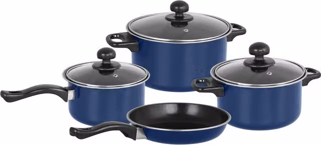 Gr8 Home 7 Piece Non Stick Carbon Steel Cookware Set with Glass Lids in Blue – 2