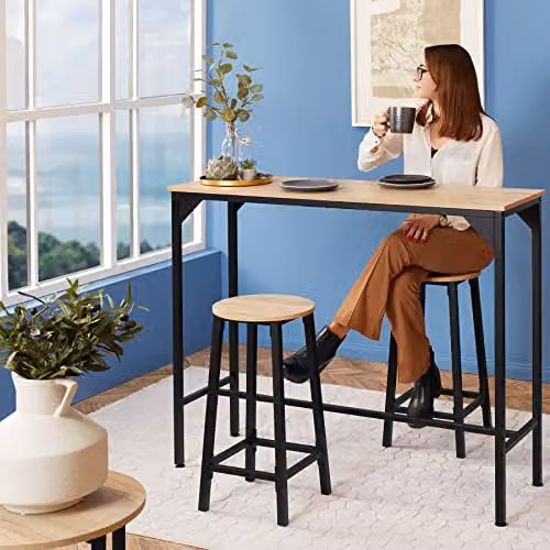 tectake Height-Adjustable Industrial Dining Table with MDF Laminate Top in Brown, W/D/H: 150 x 40 x 100.5 cm – 2