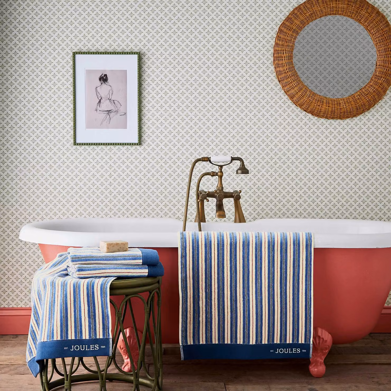 Joules Grove Striped Cotton Terry Hand Towel in Blue and Red – 2