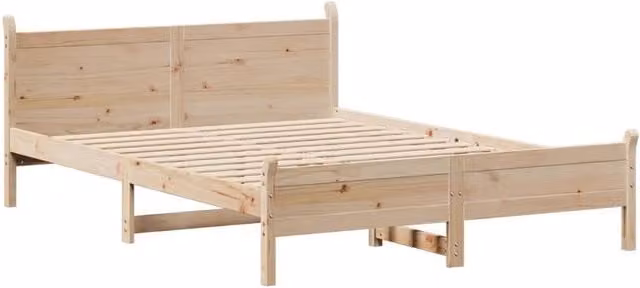Berkfield Home Solid Pine Decorative Bed Frame in Natural, W/D/H: 140 x 190 x 72 cm – 1