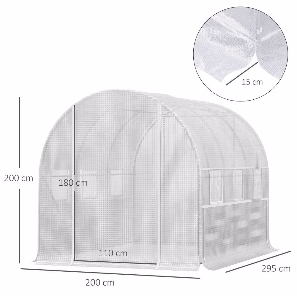 STILVORA Walk-In Greenhouse with Roll-Up Doors, Windows and PE Cover in White – 2