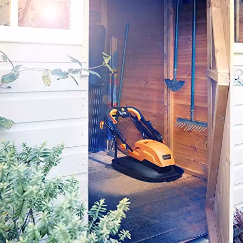 LawnMaster 1600W Orange Corded Hover Mower with Mulching Kit and Fixed Metal Blade, Cutting Width: 33 cm – 4
