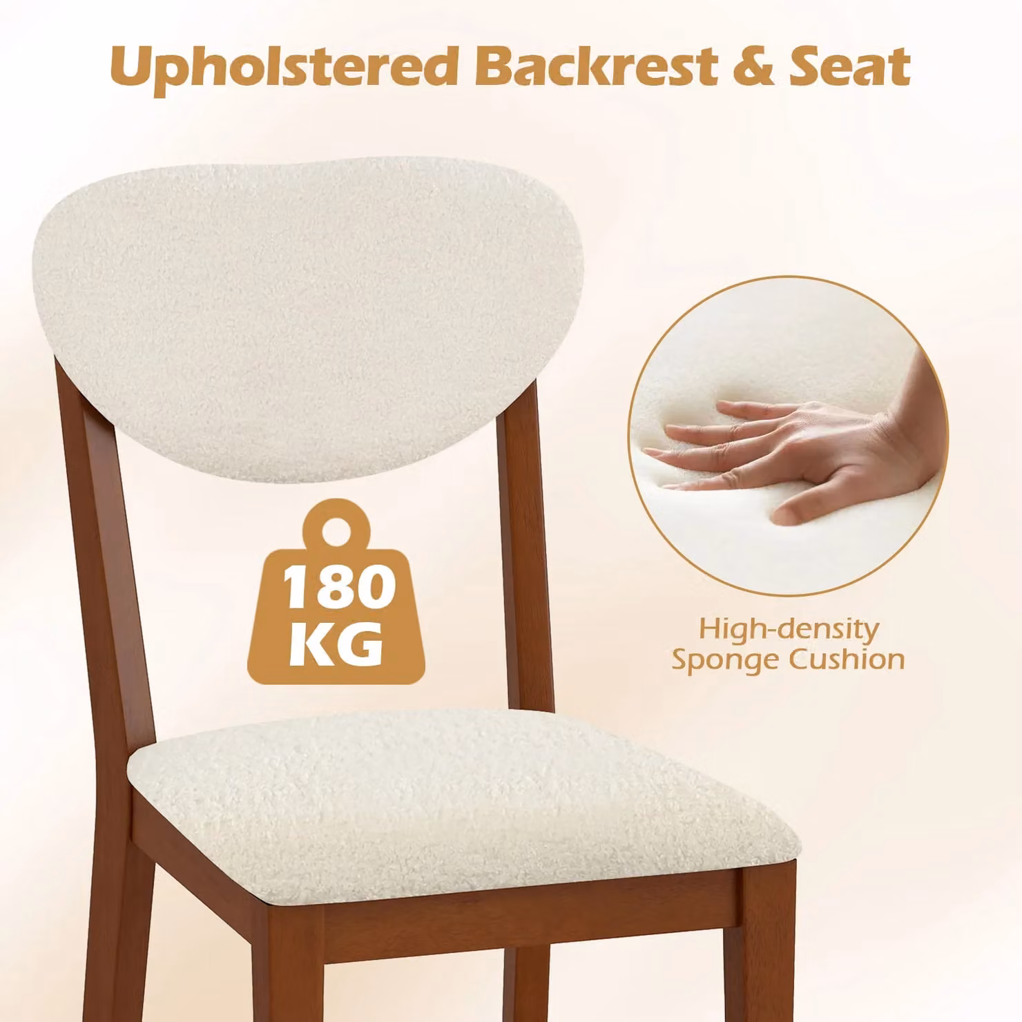 Costway Set of 2 Modern Sherpa Dining Chairs with Padded Fabric Seats in Walnut and Brown – 4