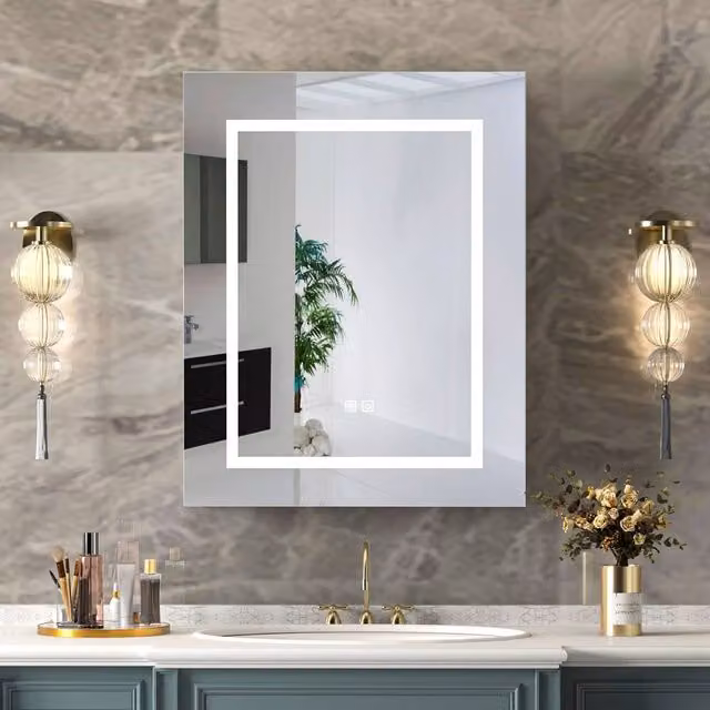 KEEPREAPER White Illuminated Bathroom Cabinet with LED Lighting, Anti-Fog Demister and Sensor Switch, W: 60 cm, H: 75 cm