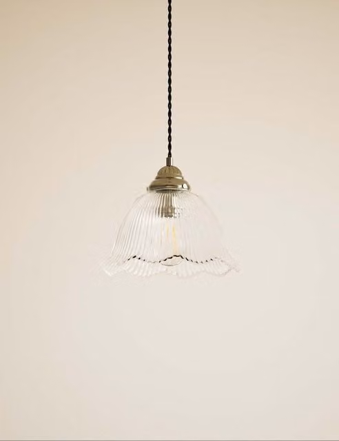 M&S Josephine Suspended Dome Pendant Light with Transparent Glass and Gold/Brass Metal Finish