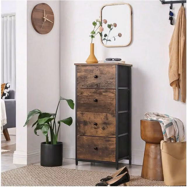 SONGMICS 4-Drawer Chest of Drawers in Brown and Black Rustic Finish