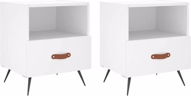 Berkfield Home Set of 2 White Modern Bedside Cabinets, W/D/H: 40 x 35 x 47.5 cm