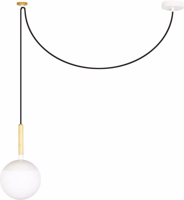 Faro Mine 1 Light Globe Ceiling Pendant in White and Wood with E27 Bulb Holder