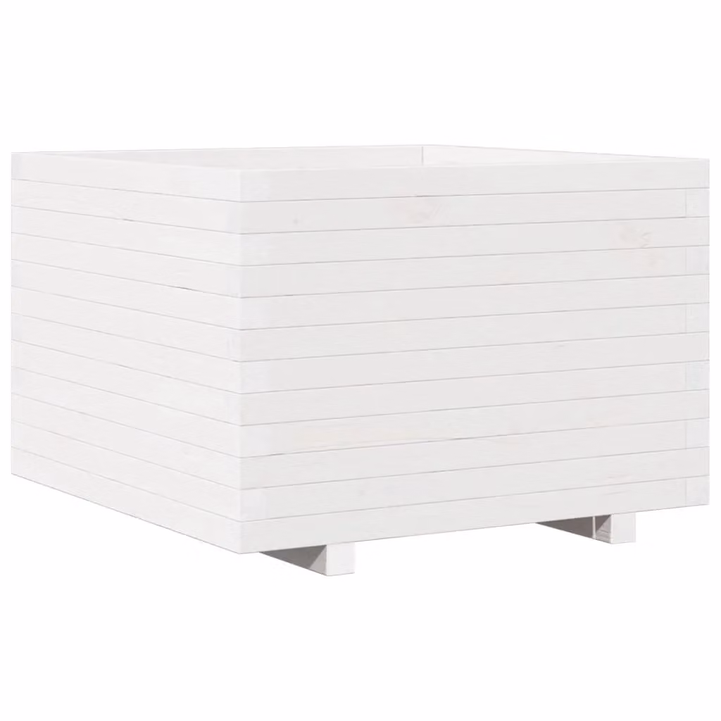 Berkfield Home White Solid Wood Pine Garden Planter Tub W: 70 cm, D: 70 cm, H: 49.5 cm – 2