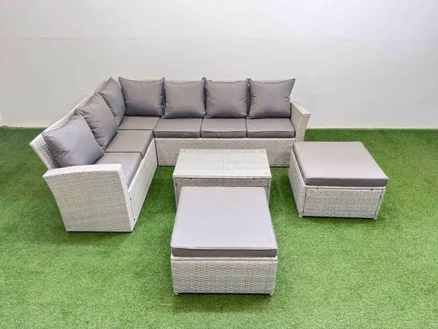 Fimous 8 Seater Outdoor Garden Furniture Set with Oblong Coffee Table in Light Grey