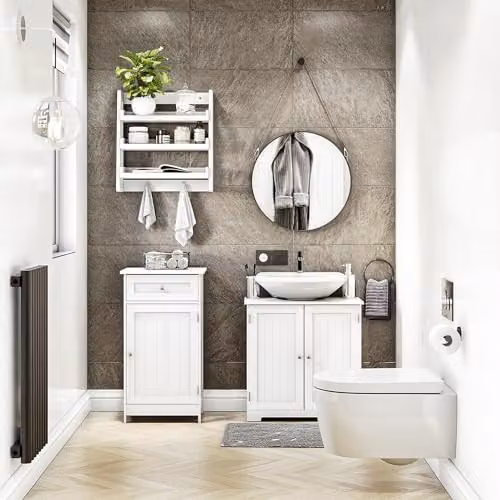 Bath Vida White Freestanding 1 Door 1 Drawer Bathroom Cabinet, H 77 x W 43 x D 34 cm – 4