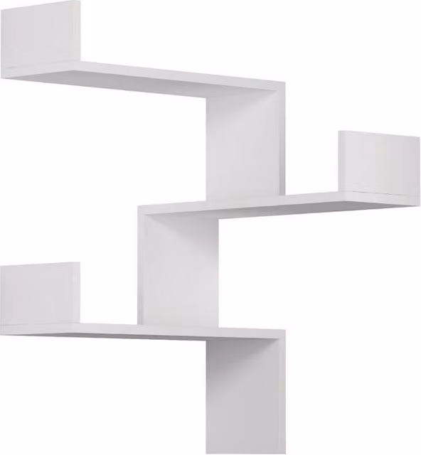 CALICOSY Luska Corner Wall Shelf with 3 Shelves, White, Height: 90 cm – 1