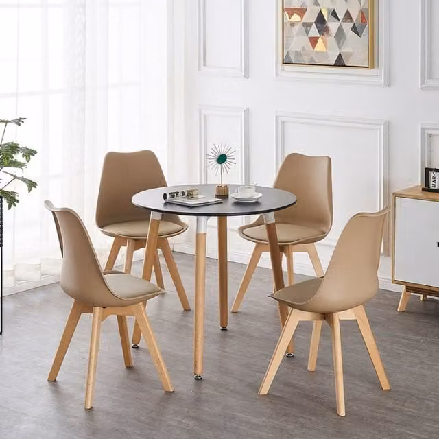 Life Interiors Lorenzo Round Dining Set with Table and 4 Chairs in Brown and Beige