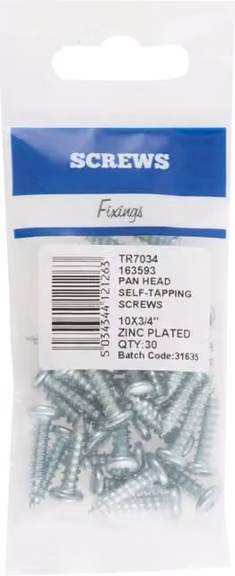 Hiatt Slotted Pan Head Self Tapping Steel Screw, Silver Galvanised, 30 mm