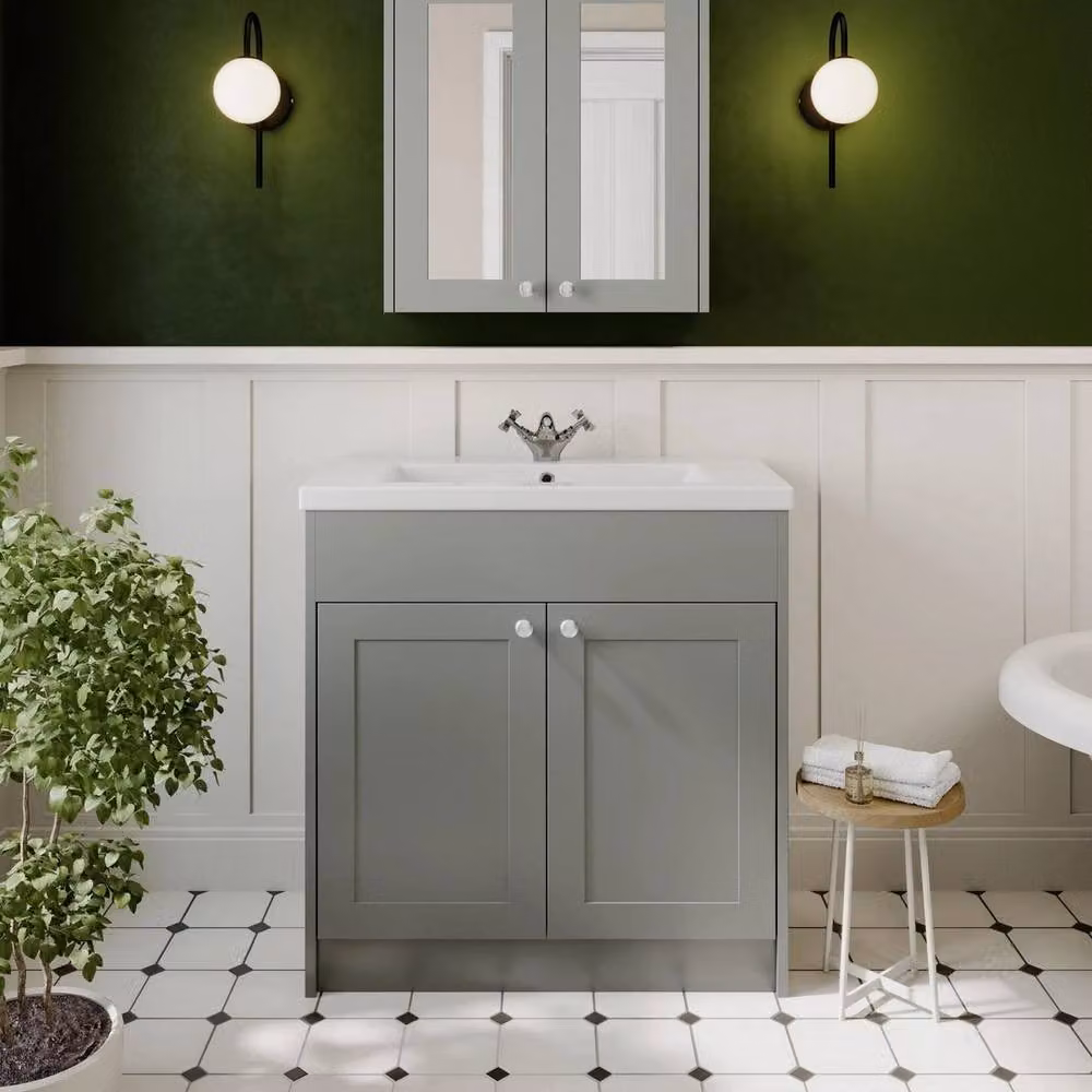 FORGEVIO Grey Traditional Freestanding Bathroom Vanity Unit with Soft-Close Hinged Doors and Internal Shelves – 2