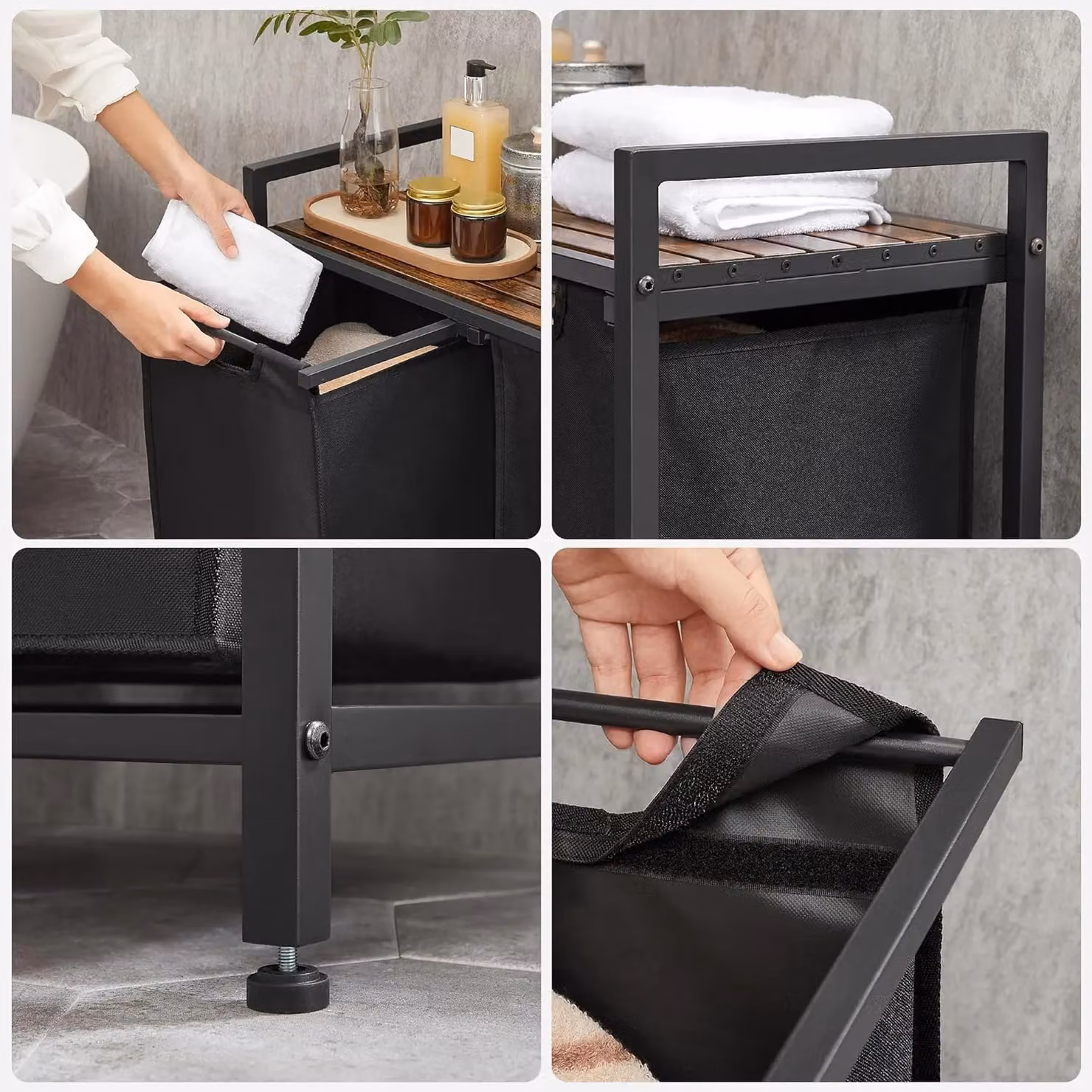 VASAGLE Laundry Sorter with 2 Compartments and Removable Bags, Black, W/D/H: 72 x 42 x 73 cm – 3