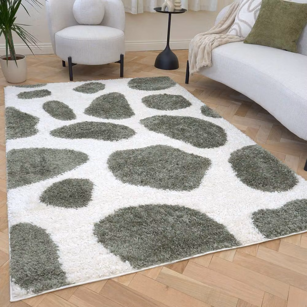 THE RUGS Moodi Pebble Design Shaggy Soft High Pile Living Room Rug in Green, W: 200 cm, D: 290 cm – 7