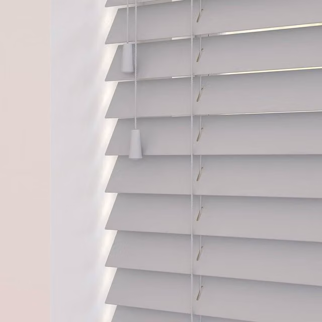 NewEdgeBlinds Grey Wooden Venetian Blinds with Cord, Width: 225 cm