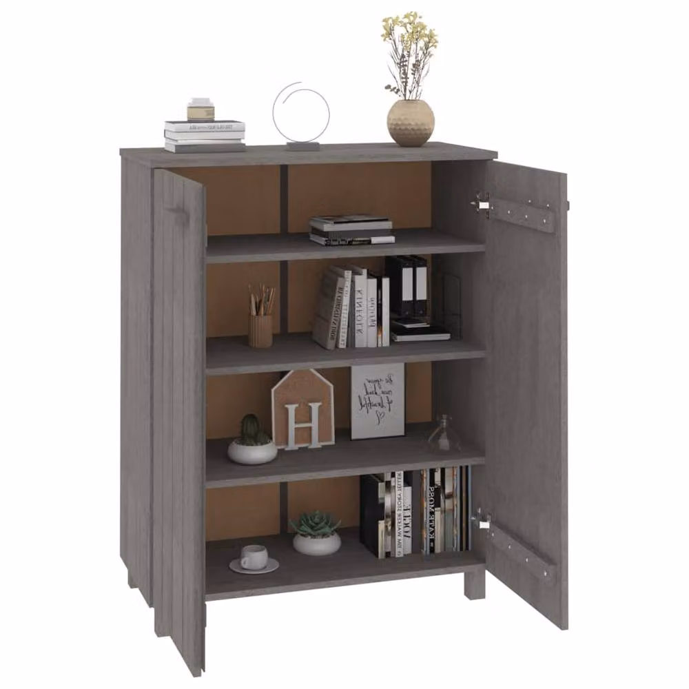 Berkfield Home HAMAR Shoe Cabinet, Light Grey Solid Pine Wood, W: 85 cm, D: 40 cm, H: 108 cm – 5