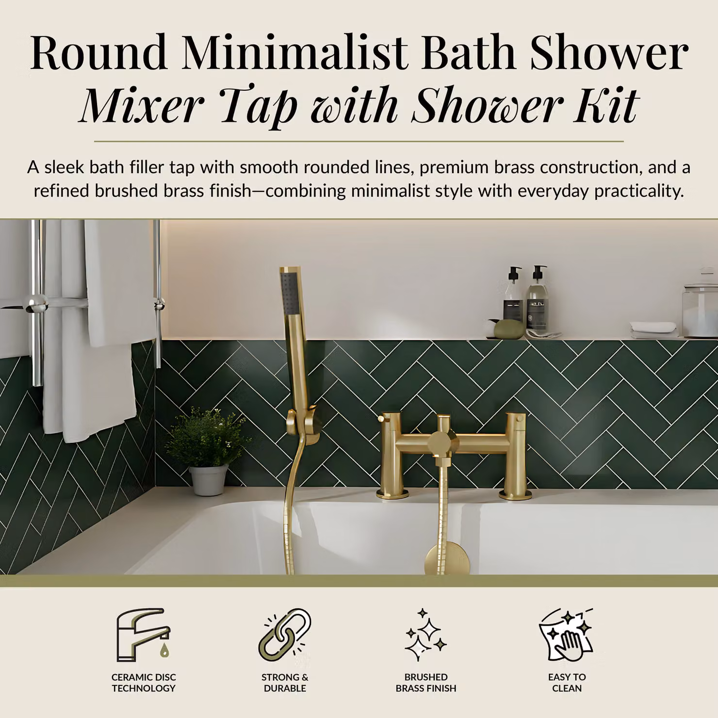 Balterley Brushed Brass Deck-Mounted Bathroom Shower Mixer Set – 2