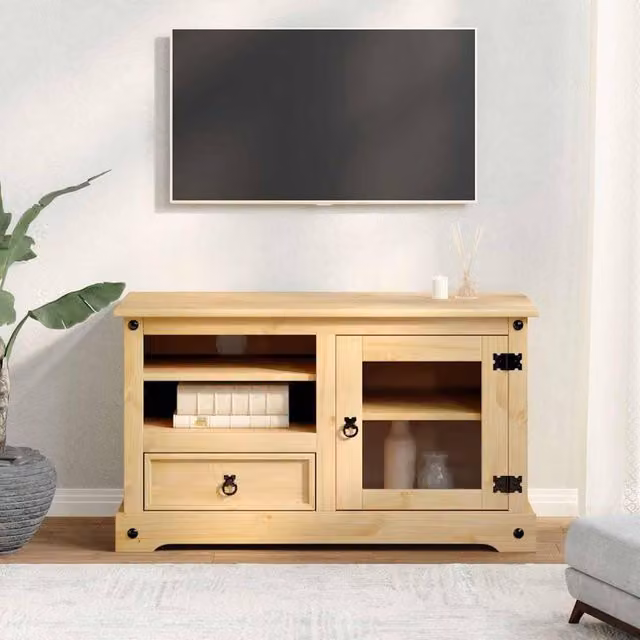 Berkfield Home Corona TV Cabinet in Beige Solid Pine Wood, W/D/H: 100 x 45 x 58 cm