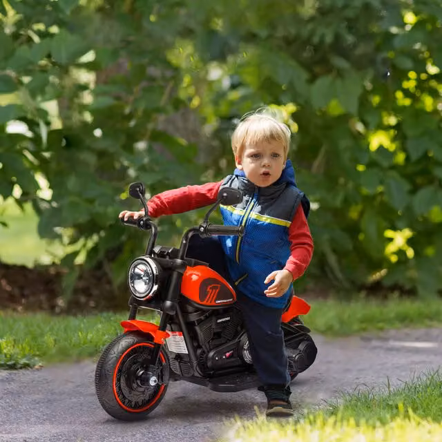 HOMCOM 6V Electric Motorbike with Training Wheels and Headlight, Red