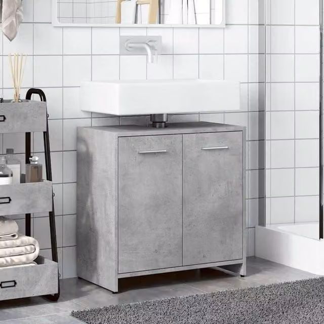 Berkfield Home Comfortable Freestanding Bathroom Sink Cabinet in Concrete Grey, W/D/H: 60 x 33 x 60 cm – 1