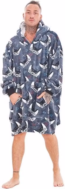 Gamer Men's Oversized Fleece Hoodie Blanket in Grey
