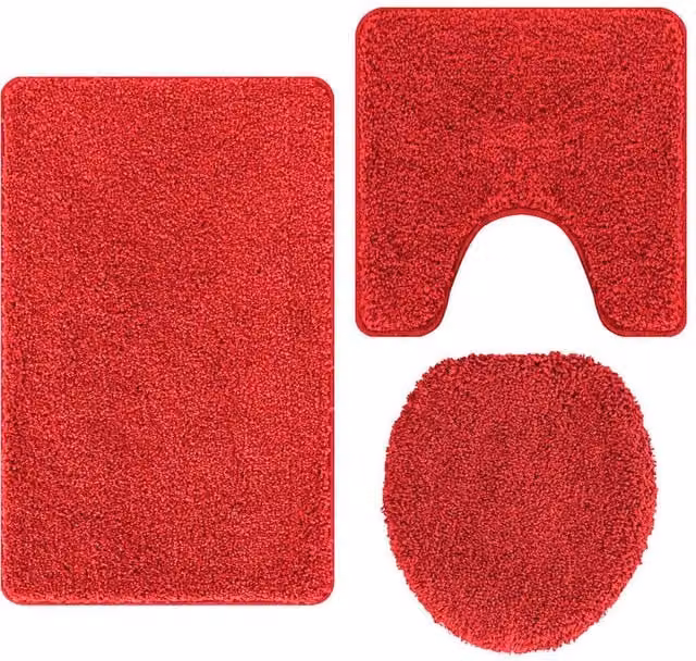 Berkfield Home 3 Piece Red Non-Slip Bath Mat Set