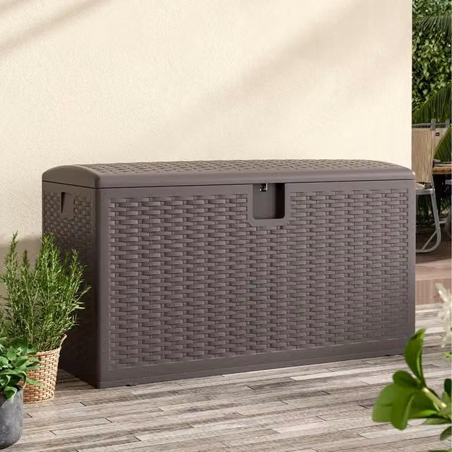 Breeins Brown Rattan Outdoor Storage Box for Garden and Terrace