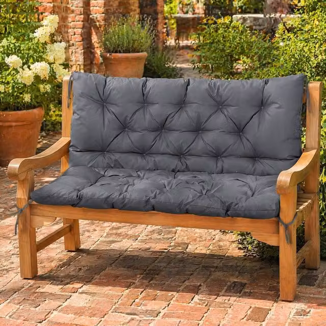 STILVORA 2 Seater Swing Chair Cushion in Grey with Ties, W/D/H: 110 x 120 x 110 cm – 1