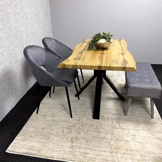 Kosy Koala Modern Wood Dining Set with Trestle Table, 2 Velvet Chairs and Bench in Brown and Grey