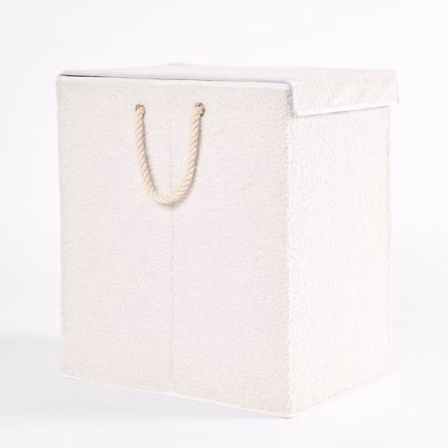 OHS Collapsible Fabric Laundry Basket with Handles in White and Yellow