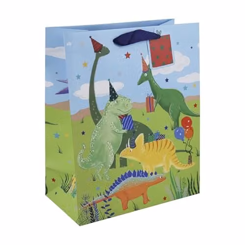 Eurowrap Dinosaur Party Gift Bag with Gift Tag, Multicolour, Large Size