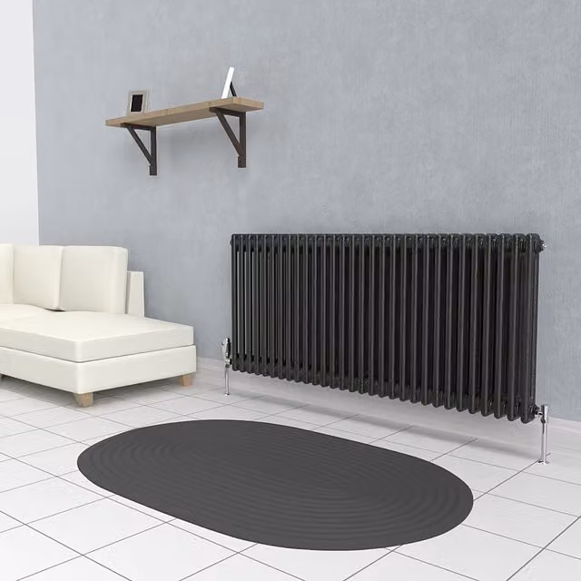 Lux Heat Horizontal 2 Column Steel Radiator in Pewter, W: 137 cm, H: 60 cm