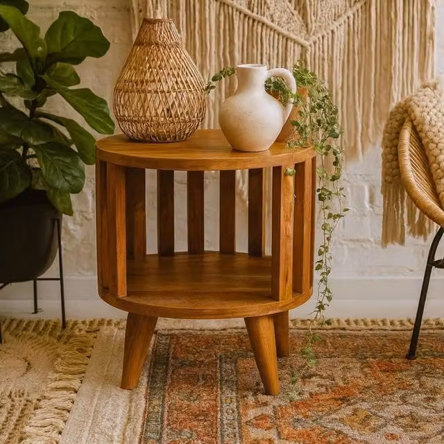 Wyld Haus Kaiula Mango Wood Bedside Table with Single Shelf, Brown, W/D/H: 40 x 36 x 26 cm