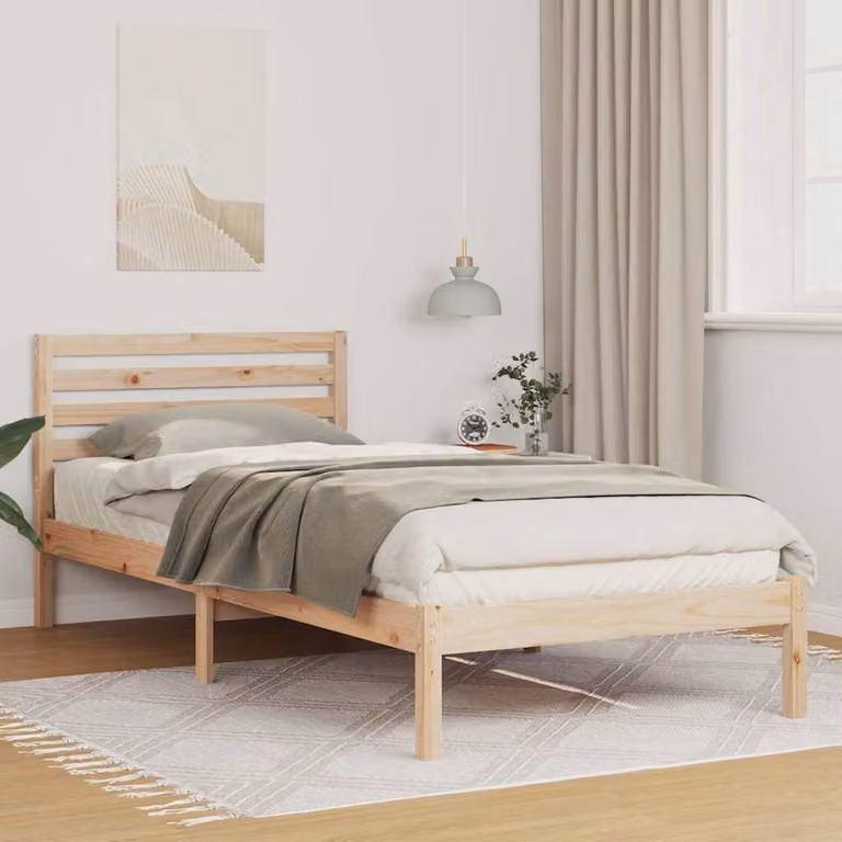 Berkfield Home Solid Pine Wood Bed with Headboard in Brown and Light Beige, W: 80 cm, L: 210 cm