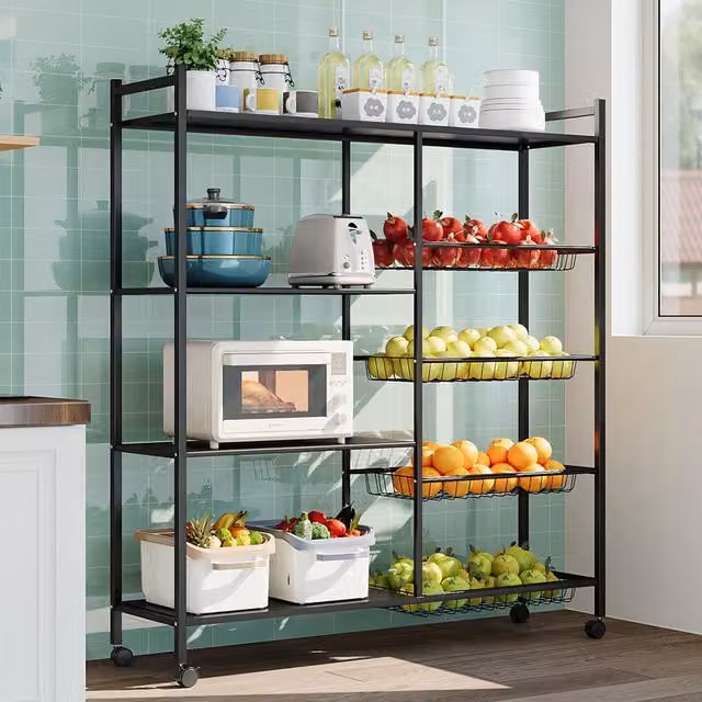 Livingandhome Modern Black Metal Freestanding Kitchen Microwave Storage Rack, Width: 120 cm
