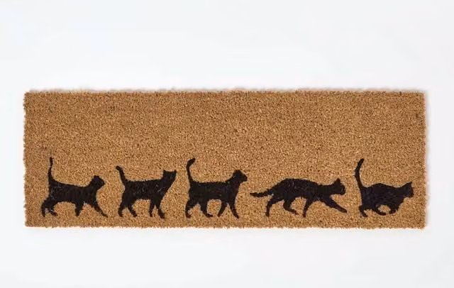 Homescapes Coir Doormat with Cat Silhouettes, W/D/H: 75 x 25 x 1.7 cm in Natural/Beige/Black – 1