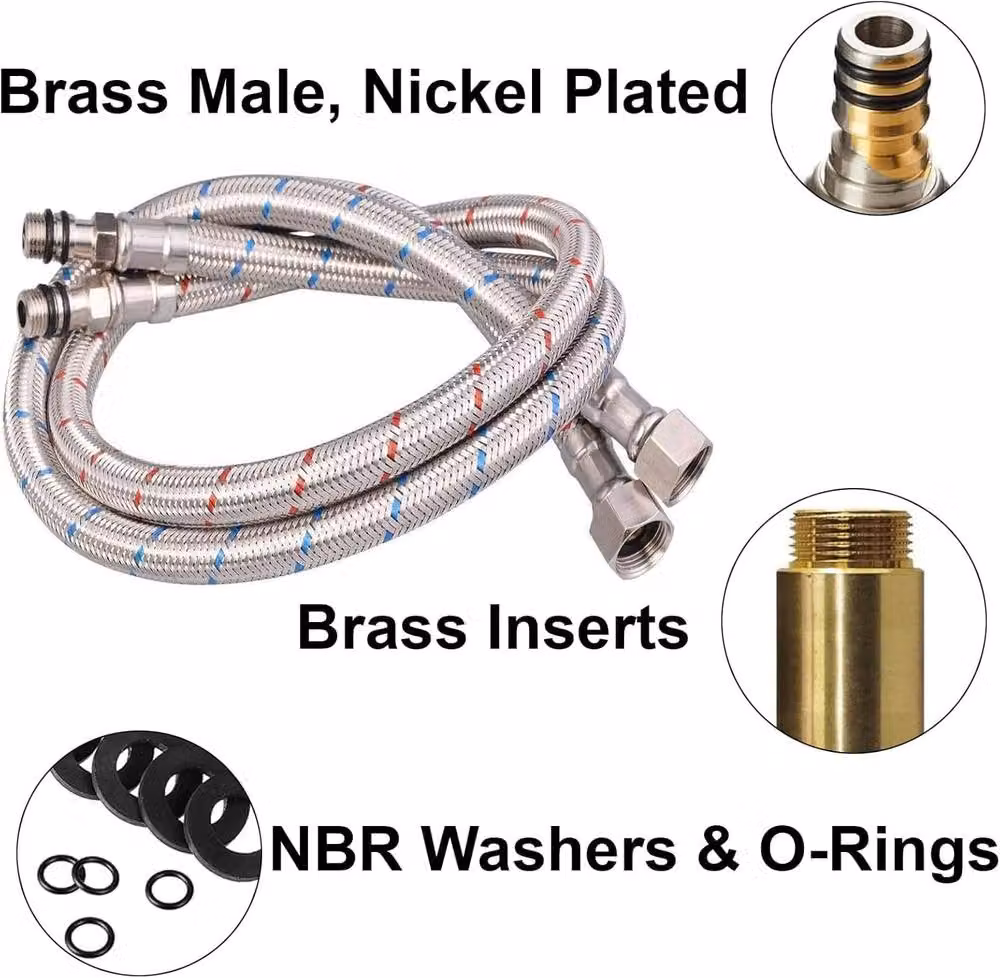 ATEK Pair of Silver Braided Flexible Tap Connectors, 100 cm, M10 x 1/2 BSP – 3