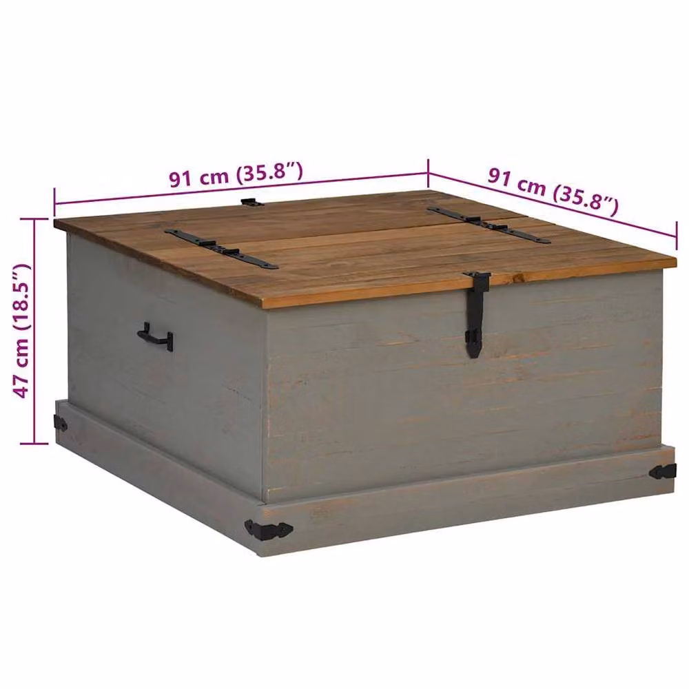 Berkfield Home HALDEN Storage Chest in Grey Solid Pine Wood, W/D/H: 91 x 91 x 47 cm – 2